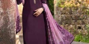 Wine Embroidered Straight Suit