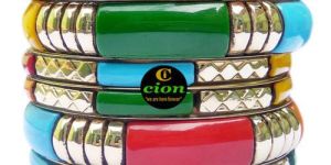 Resin and Brass Multicolour Bangle Set