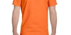 Mens Orange Polyester T-Shirt