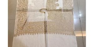 White Designer Pashmina Kashmiri Silk Embroidered Stole