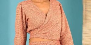 Red Handloom Tie Top