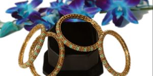 Gold Meenakari Four Piece Bangles Set