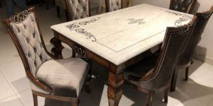 Six Seater Dining Set with Top Glass