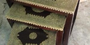 Wooden Nest of Stool with Brass Work
