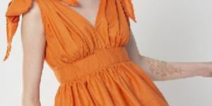 Orange Shoulder Tie up Dress