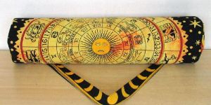 Indian Cotton Yellow and Black Sun and Zodiac Sign Printed Yoga Mat Bag