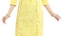 Women Pom Pom Yellow Cotton Long Chicken Tunic