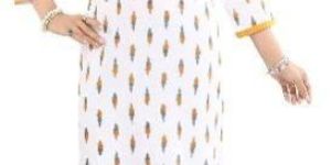 Vivacious White Rayon Cotton Womens Beadwork Long Kurti