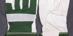 Green & White Leather Working Gloves