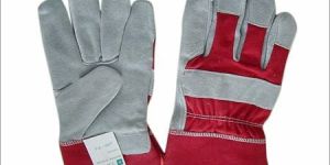 Grey & Red Leather Working Gloves