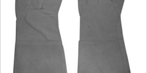 Long Grey Leather Working Gloves