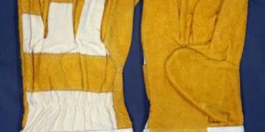 Yellow & White Leather Working Gloves