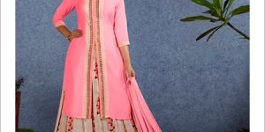 Satin Lehenga with Long Short Kurti Suit