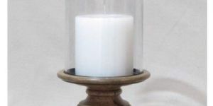 Wood And Glass Hurricane Candle Holder