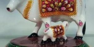 Metal Minakari Cow Statues