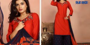 ETHNIC BLUE ROSE TOP PALAZZO AND DUPATTA 3 PIECE