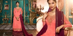ZUBEDA LAUNCH NIMAAH SATIN GEORGETTE PLAZZO STYLE EMBROIDERY SALWAR KAMEEZ