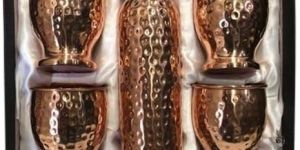 Hammered Copper Bottle with 4 Glass Set