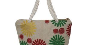 Twisted Rope Handle PP Laminated Juco Fabric Beach Bag