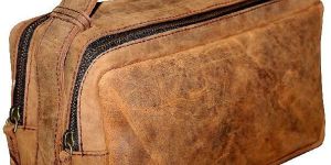 Men Leather Brown Handcrafted Vintage Travel Shaving Kit