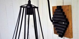 Wire Cage Wall Lamp with Wood