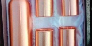 Plain Copper Bottle and Glass Set