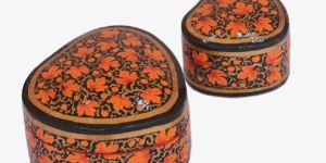 Kashmiri Art- Papier Mache Utility Box Heart - Chinar Set of 2