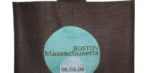 Wooden Cane Handle Embroidery Jute Promotional Bag