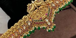 Matt Finish Real Kemp Stone Premium Quality Temple Belt Necklace