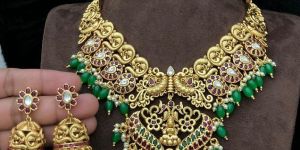 Matt Finish Real Kemp Stone Premium Quality Temple Necklace