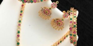 Micro Gold Finish Premium Quality CZ Stone Necklace with Bangles