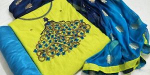 Unstitched Chanderi Silk Churidar Material