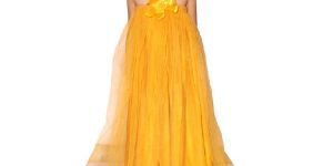 Girls Net Satin Musterd Yellow Lehnga Top