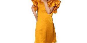 Girls Satin Cotton Musterd Yellow Frock