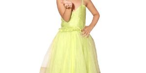 Girls Silk Net Dress Green Neon