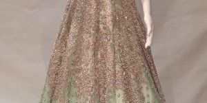 Pista Green Net with Inner Satin Gown