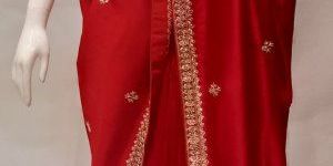 Red Satin with Cream Dori Work Saree