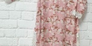 PEACH FLORAL KURTA WITH LACE BORDER