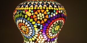 Mosaic Glass Table Lamp Wooden Chest