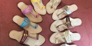 Women Genuine Leather Colorful Kolhapuri Chappal