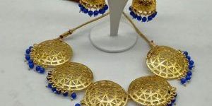 Blue Beads Golden Tone Choker Necklace