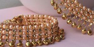 Golden Zircon Artifical Pearl Anklet