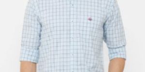 Donzell Men Sky Blue Slim Fit Checked Casual Shirt