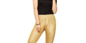 Jelite Premium Women's Stretchable Free Size Golden Shimmer Churidar Leggings