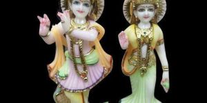 Multicolor Marble Radha Krishna Statue