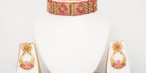 Traditional Ruby Red Choker Necklace Set