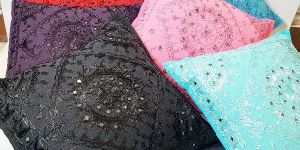 Mirror Work Embroidered Cushion Cover