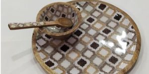 Wooden Plate with Bowl & Spoon