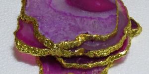 Pink Dyed Agate Cup Coasters-Gold Platted Agate Coasters for Tale Decoration