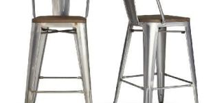 Wood Seat Gunmetal Finish Counter Bar Chair